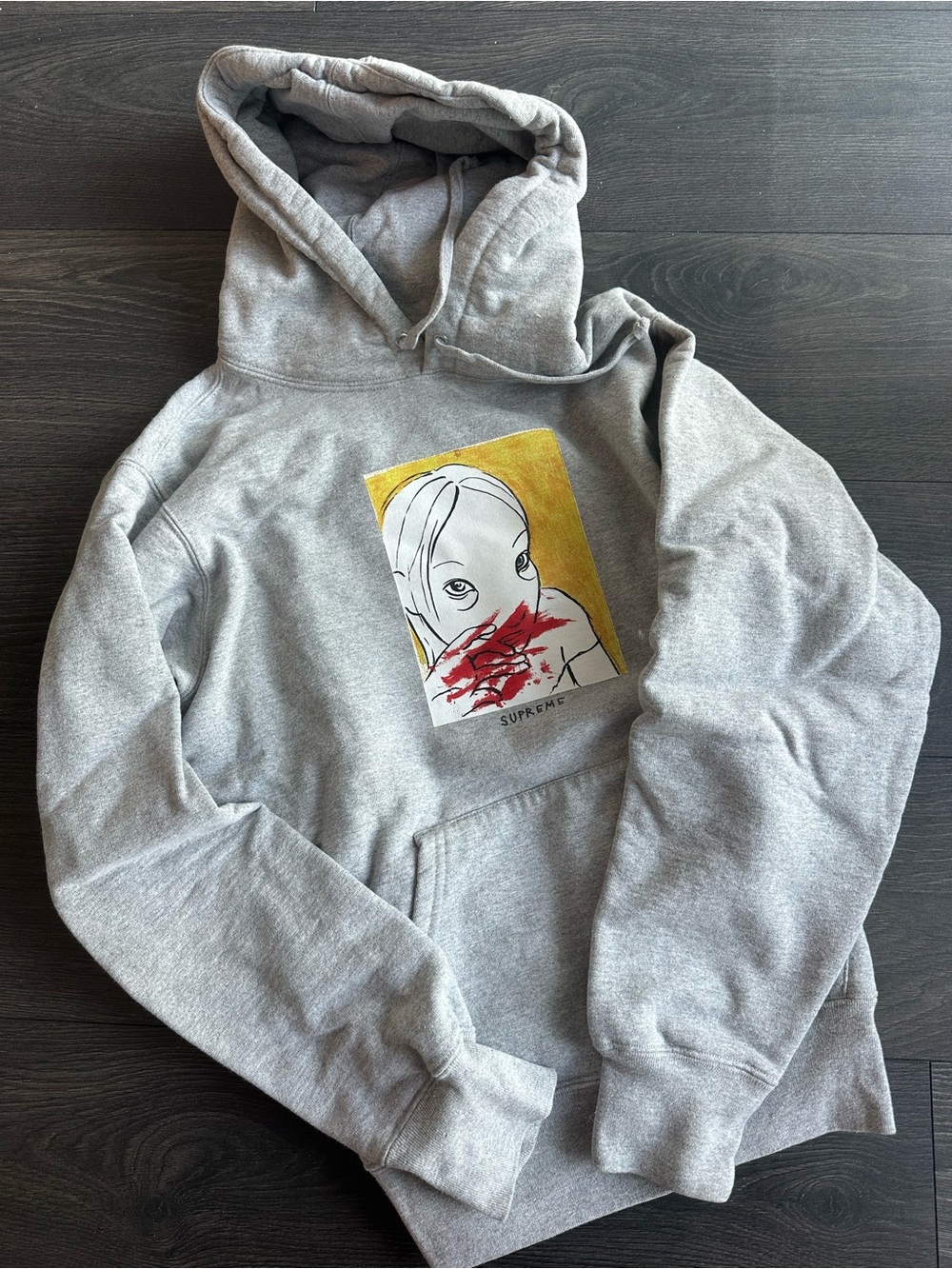 Supreme Gray Hoodie with Red Logo Tag